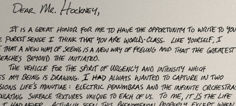 Billy Pappas's letter to artist David Hockney.